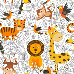 Tapeten seamless pattern with coloring  tropical animals  -  vector illustration, eps © nataka