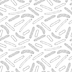 Seamless Endless Background Pattern of Different Sausages. Food Collection. Realistic Hand Drawn High Quality Vector Illustration. Doodle Style.