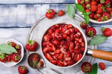 Slices of red strawberries