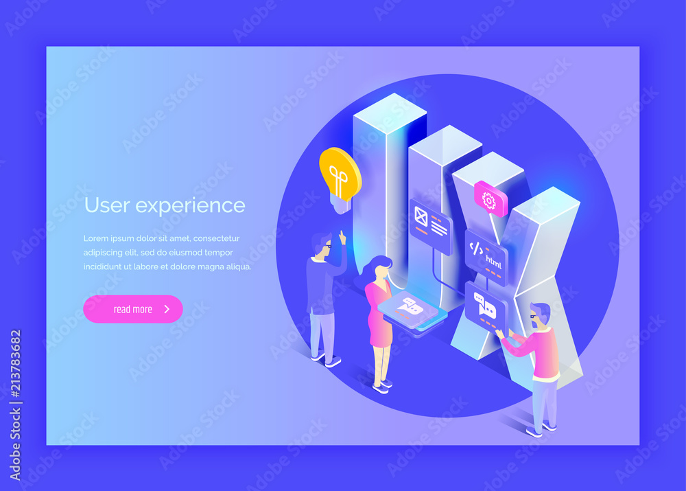 Poster user experience. people interact with parts of the interface. create a user experience. modern vecto