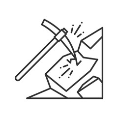 Pickaxe breaking mountain linear icon