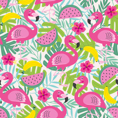 Naklejka premium wzór z flamingiem i owocami - ilustracja wektorowa eps