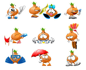 vector cute onion smile characters funny smiles emotions sport set of smiles