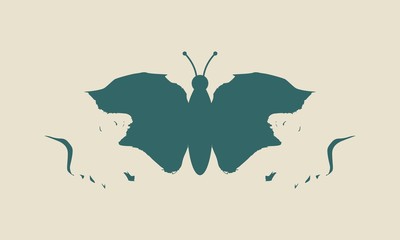 A butterfly or two face profile view. Optical illusion. Human head make silhouette of insect