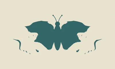 Ein Schmetterling oder eine Profilansicht mit zwei Gesichtern. Optische Täuschung. Menschlicher Kopf macht Silhouette von Insekt © JEGAS RA