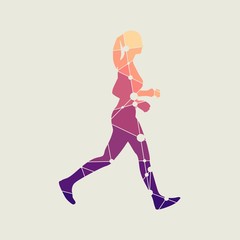 Fototapeta na wymiar Running woman. Side view silhouette. Sport and recreation. Silhouette textured by lines and dots pattern