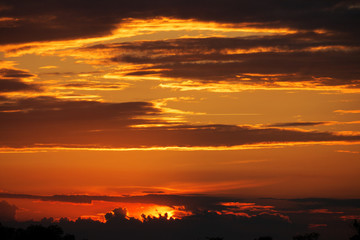 Dramatic sky with storm clouds in sunset time. Mulicolored background