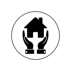 Hand holding house logo, icon.