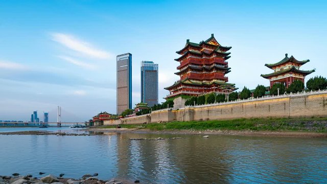 Traditional classical architecture by the river, Nanchang, China.