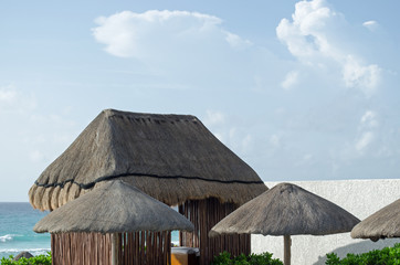 Hay roof hut at beach. Maxico