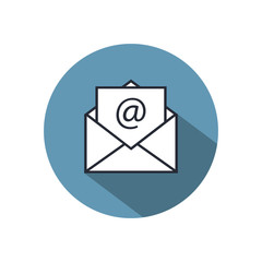 Mail sign icon or envelope icon with shadow on a light background for website design in flat style. Newsletter icon, message icon. Vector illustration, eps10