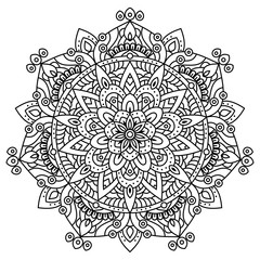Black and white mandala vector isolated on white. Vector hand drawn circular decorative element.	