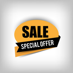 Sale banner with shadow. Yellow discount poster on a light background, Sale tag, label, badge, sticker. Special offer. Vector illustration, eps10