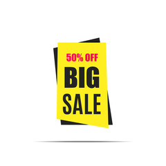 Big sale banner. Yellow discount poster with shadow on a light background, Sale tag, label, badge, sticker. Offer, 50% off. Vector illustration, eps10