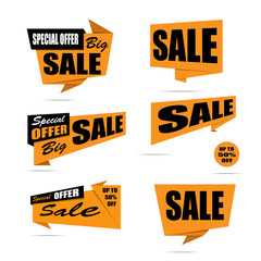 Set of sale banners. Yellow discount posters. Special offer. Vector, eps10