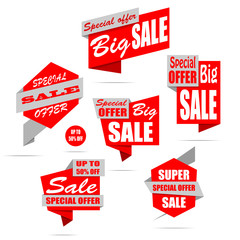 Set of sale banners. Red discount posters. Special offer. Up to 50% off. Vector, eps10