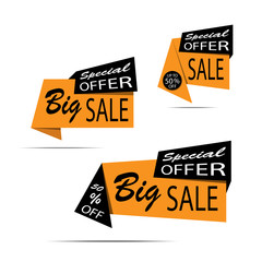 Set of sale banners. Yellow discount posters. Special offer. Big sale. Up to 50% off. 50% off. Vector illustration, eps10