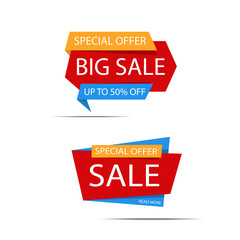Set of sale banners. Red discount poster on a light background. Special offer, Up to 50% off, Big sale. Vector illustration, eps10