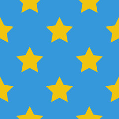 Yellow stars seamless pattern. Stars on a light blue background. Vector illustration, eps10