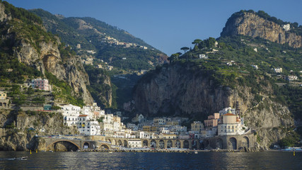 Fototapeta na wymiar Maiori, viewed from a ferry boat - Amalfi Coast, Italy