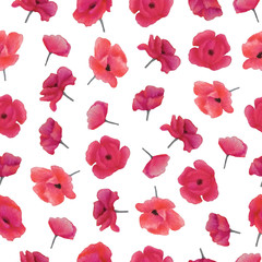 Watercolor poppies seamless pattern