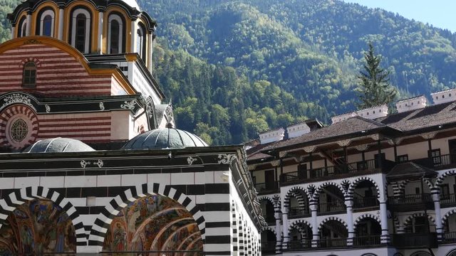 Beautiful building of male friary Rila Monastery of Bulgarian church