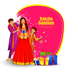 Brother and sister tying decorated Rakhi for Indian festival Raksha Bandhan