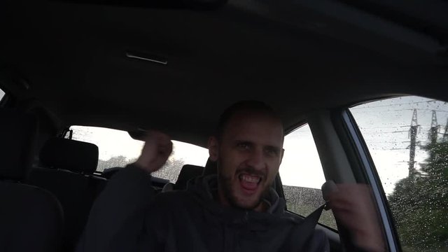 Happy driver with big money dollars. Success. Concept on the topic of lottery, winnings, slot machines, business success.