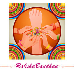Brother and sister tying decorated Rakhi for Indian festival Raksha Bandhan