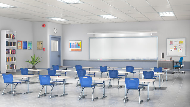 Classroom interior. 3D illustration.