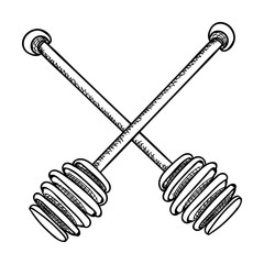two intersecting wooden sticks for honey, vector image,black and white drawing