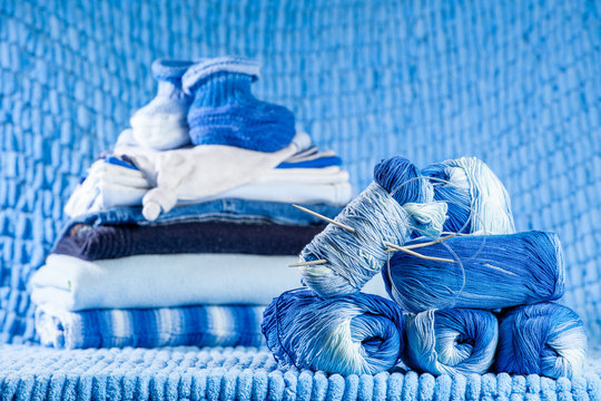still life of knitted clothes newborn