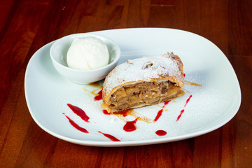 Apple strudel with ice-cream
