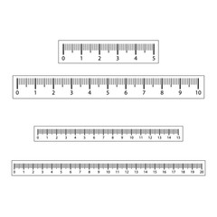 Metric imperial and decimal inch rulers vector set. Measure tools equipment illustration