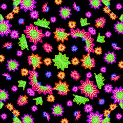 Multicolored Floral Drawing Seamless Pattern