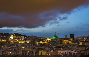 Barcelona skyline panorama at night