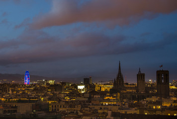 Barcelona skyline panorama at night