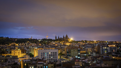 Barcelona skyline panorama at night