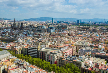 Aerial Panorama view of Barcelona city