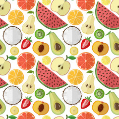 Vector illustration of a collection of fruits on a light background. Bright seamless pattern.
