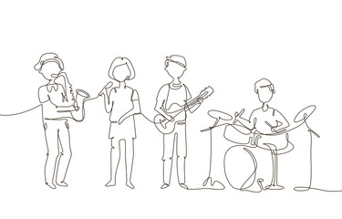 School music band - one line design style illustration