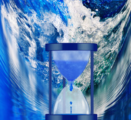 water clock on  sea wave  background