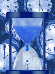water clock on  sea wave  background