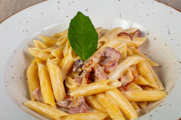 Penne with bacon