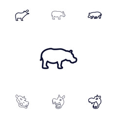 Collection of 7 hippopotamus outline icons