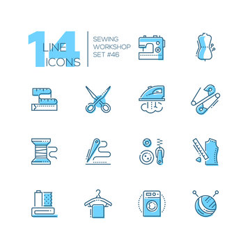 Sewing workshop - set of line design style icons