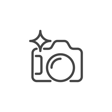 Photo camera line icon. Photographers equipment graphic symbol. Contour pictogram for interface and game. Button for mobile apps and sites. Vector illustration isolated on white