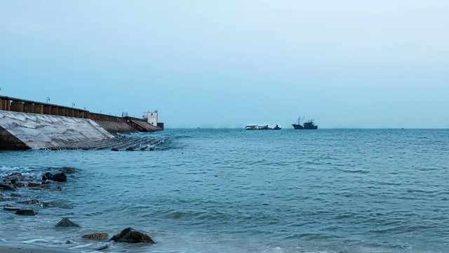 Embankment in the sea, Beihai City, China.