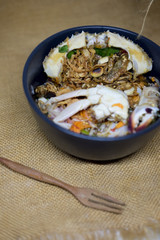 Spicy seafood salad with raw blue crab