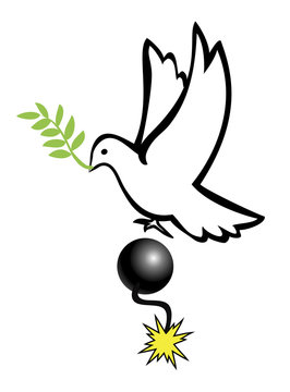 Deceptive Peace Initiative. The dove stands for peaceful solution to the conflict, the bomb stands for war